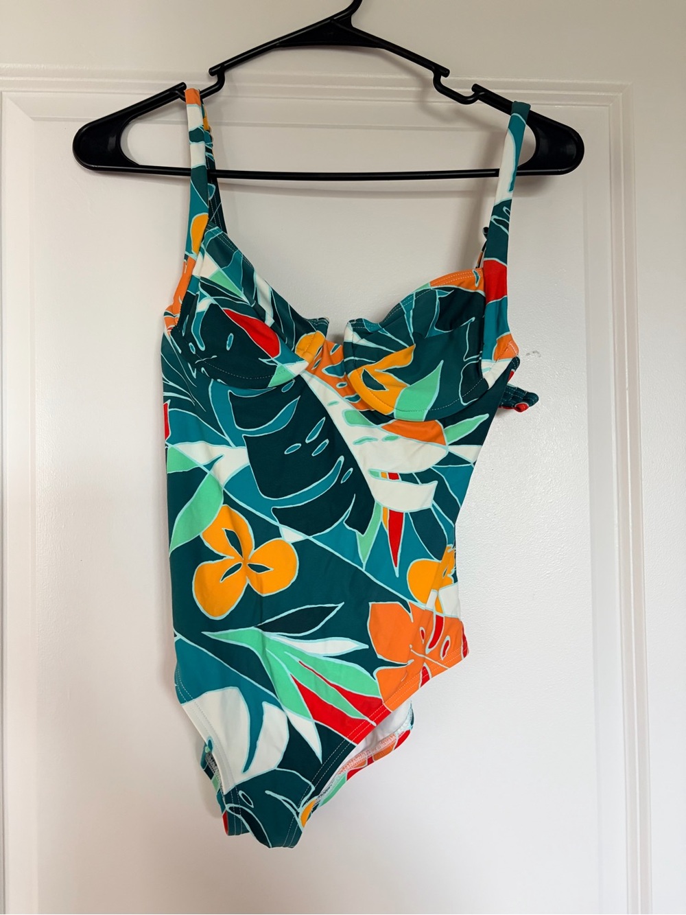 Vince Camuto Teal Tropical One-Piece Swimsuit with Orange Accents